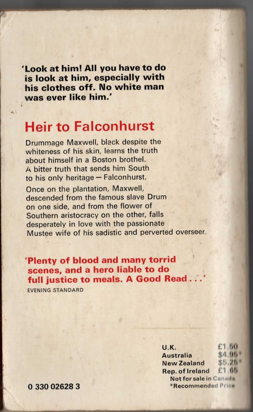 Lance Horner  HEIR TO FALCONHURST magnified rear book cover image