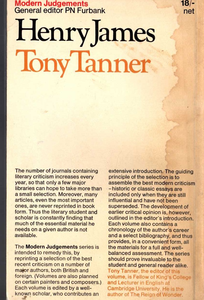Tony Tanner  HENRY JAMES. Selections of critical essays magnified rear book cover image