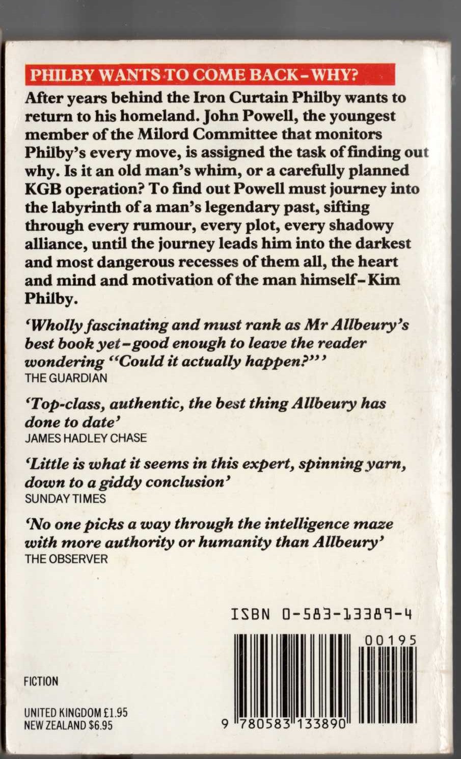 Ted Allbeury  THE OTHER SIDE OF SILENCE magnified rear book cover image