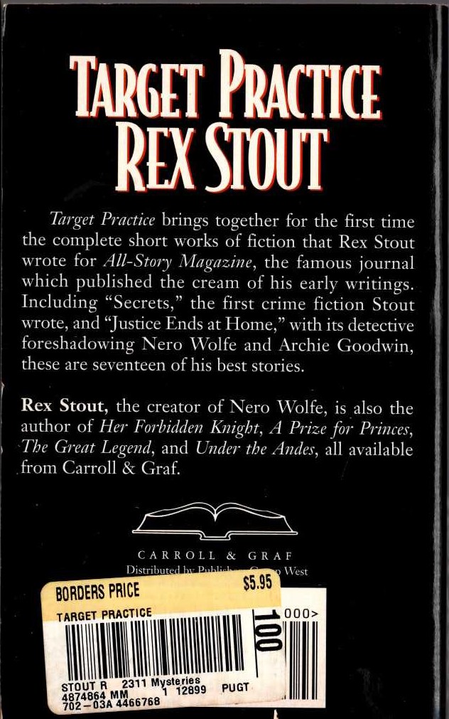 Rex Stout  TARGET PRACTICE magnified rear book cover image