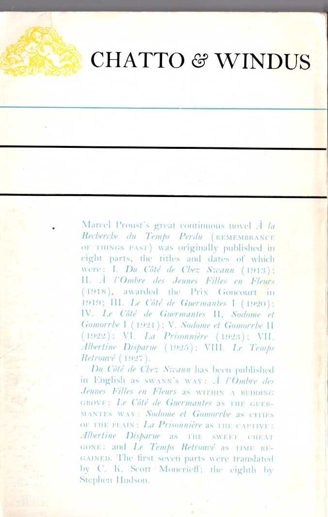 Marcel Proust  SWANN'S WAY. Part Two magnified rear book cover image