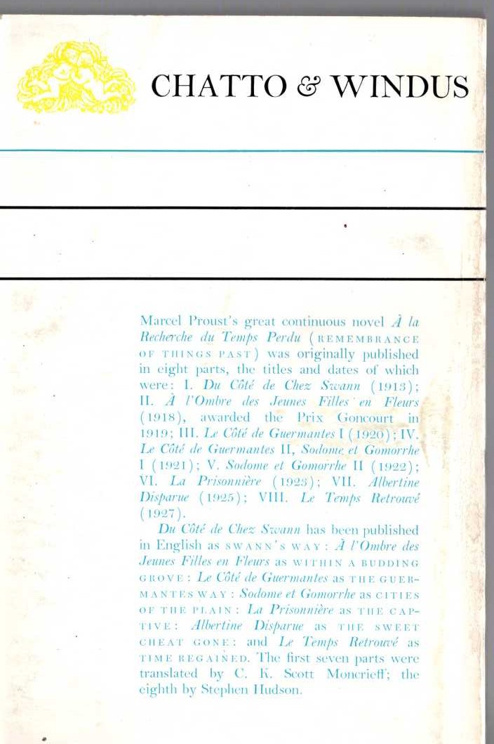 Marcel Proust  WITHIN A BUDDING GROVE. Part One magnified rear book cover image
