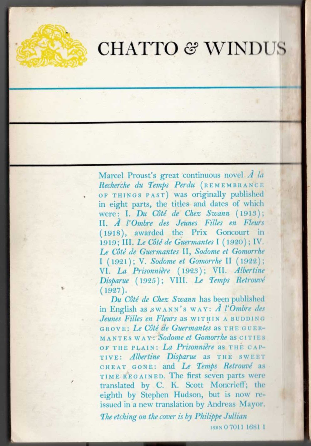 Marcel Proust  TIME REGAINED. Part Two magnified rear book cover image