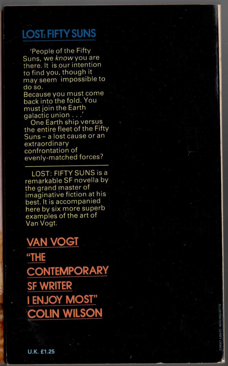 A.E. van Vogt  LOST: FIFTY SUNS magnified rear book cover image