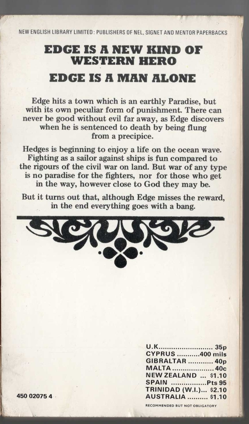 George G. Gilman  EDGE 15: BLOOD RUN magnified rear book cover image