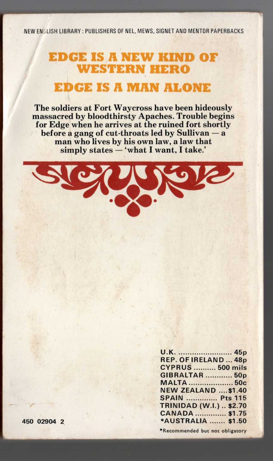 George G. Gilman  EDGE 20: SULLIVAN'S LAW magnified rear book cover image