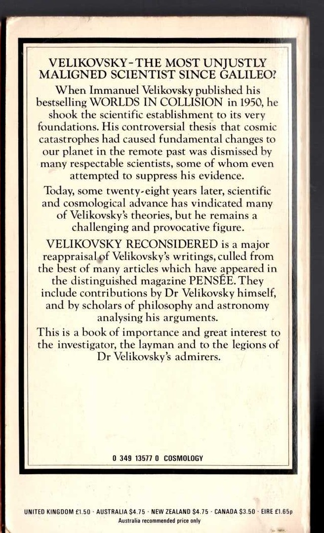 The Editors of Pensee  VELIKOVSKY RECONSIDERED magnified rear book cover image