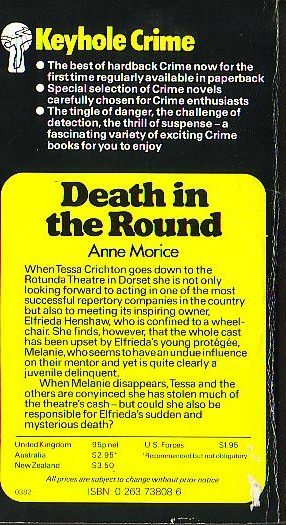 Anne Morice  DEATH IN THE ROUND magnified rear book cover image