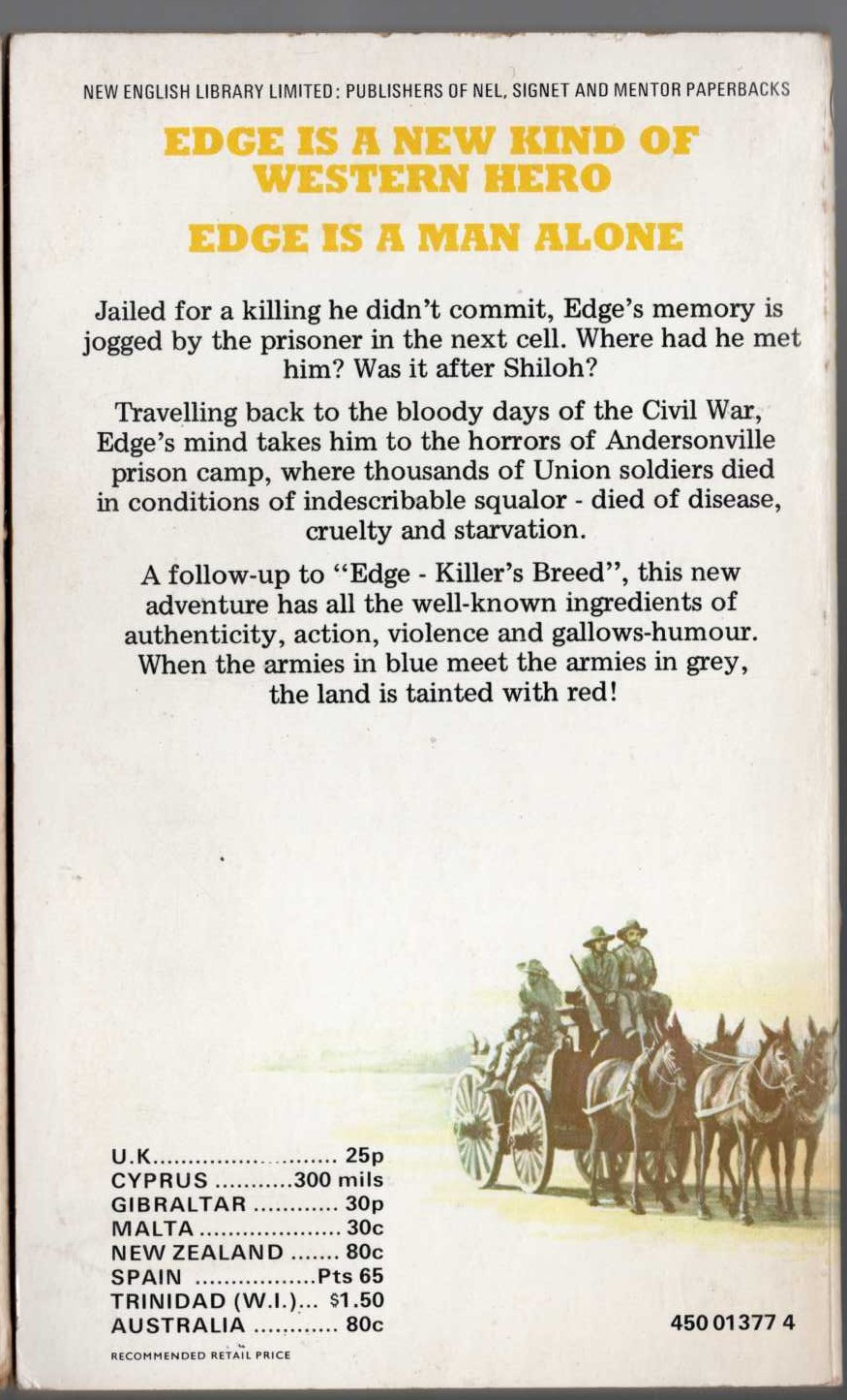 George G. Gilman  EDGE 6: THE BLUE, THE GREY AND THE RED magnified rear book cover image