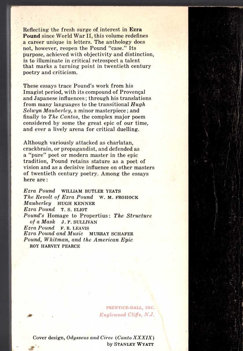 Walter Sutton (edits) EZRA POUND. A Collection of Critical Essays magnified rear book cover image