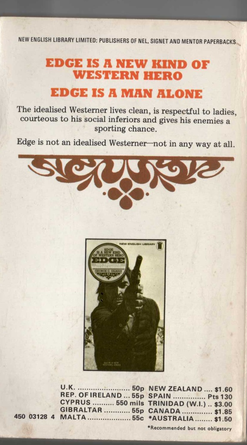 George G. Gilman  EDGE 1: THE LONER magnified rear book cover image