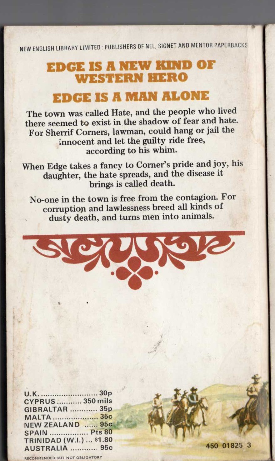 George G. Gilman  EDGE: A TOWN CALLED HATE magnified rear book cover image