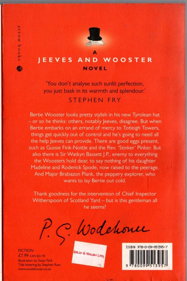 P.G. Wodehouse  STIFF UPPER LIP, JEEVES magnified rear book cover image