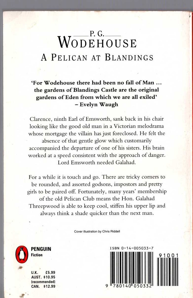 P.G. Wodehouse  A PELICAN AT BLANDINGS magnified rear book cover image