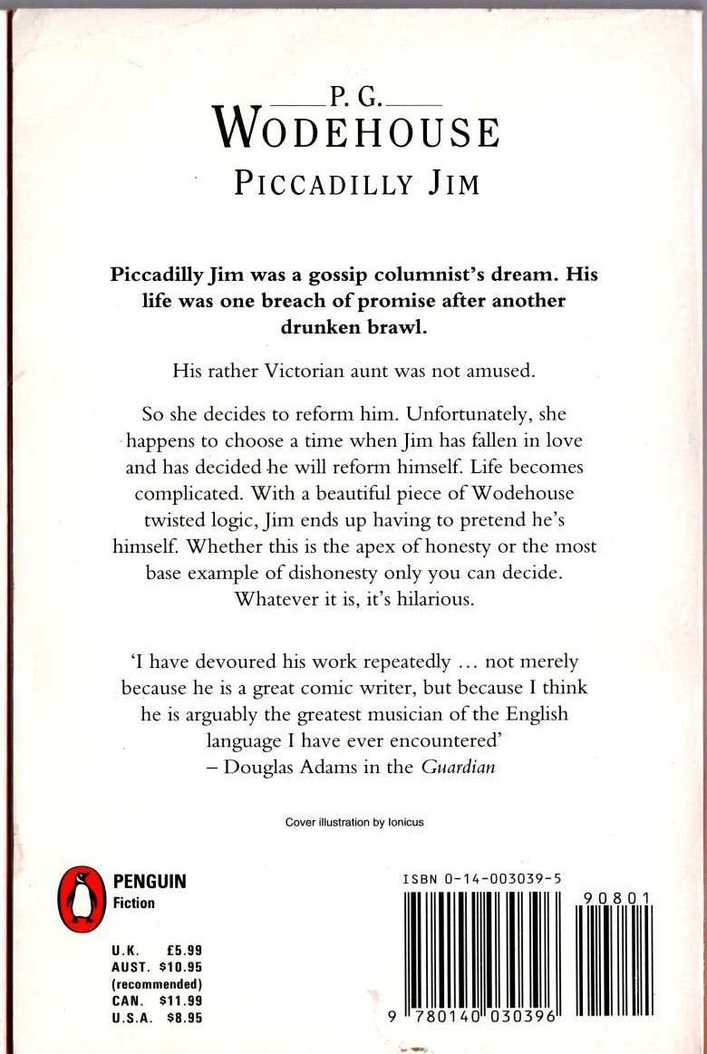 P.G. Wodehouse  PICCADILLY JIM magnified rear book cover image