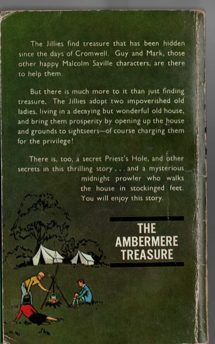 Malcolm Saville  THE AMBERMERE TREASURE magnified rear book cover image