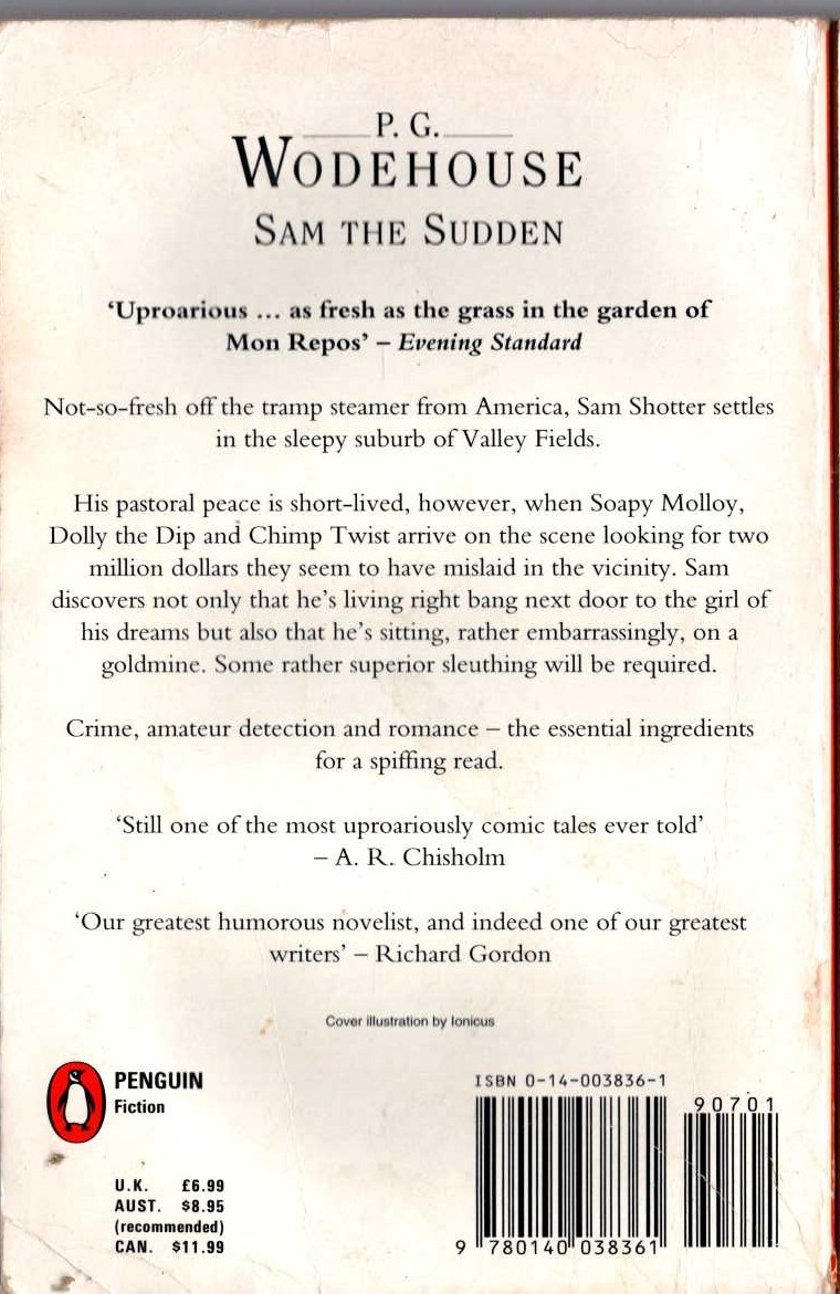 P.G. Wodehouse  SAM THE SUDDEN magnified rear book cover image