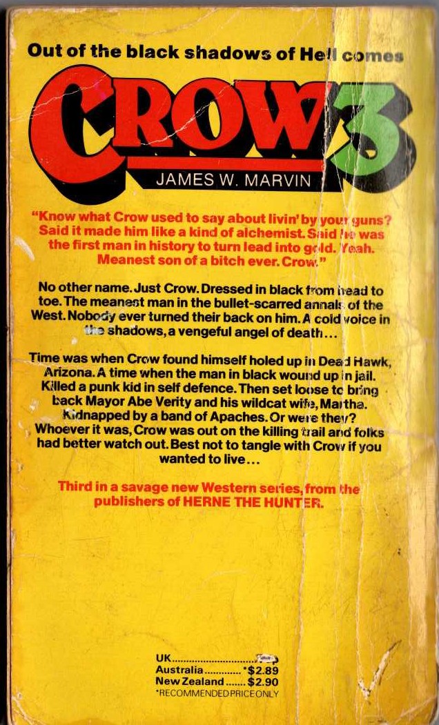 James W. Marvin  CROW 3: TEARS OF BLOOD magnified rear book cover image