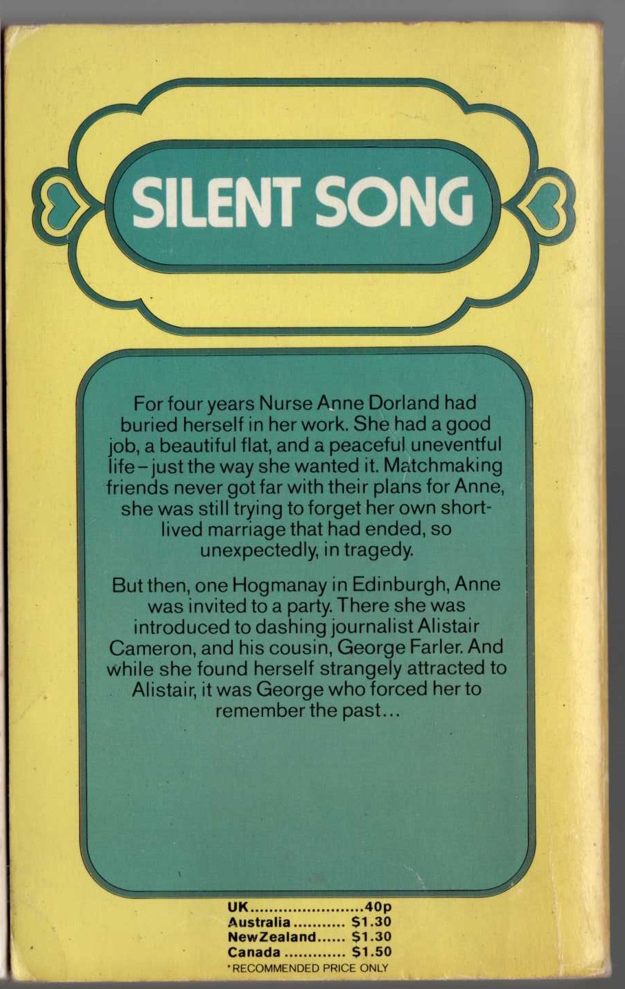 Lucilla Andrews  SILENT SONG magnified rear book cover image