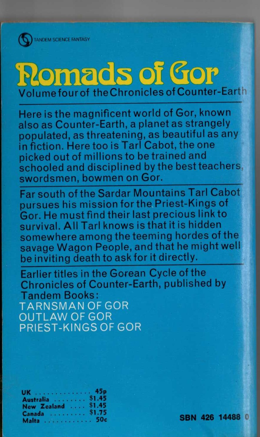 John Norman  NOMADS OF GOR magnified rear book cover image