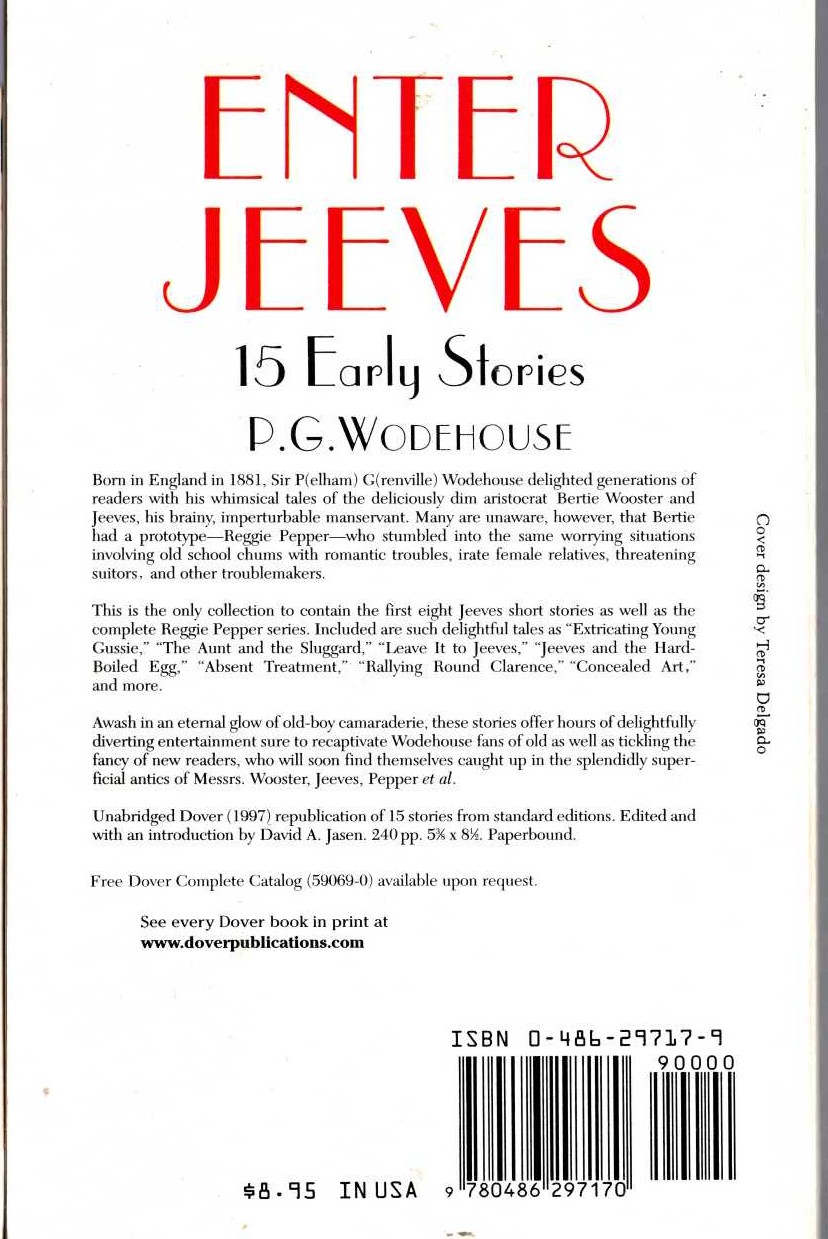 P.G. Wodehouse  ENTER JEEVES. 15 EARLY STORIES magnified rear book cover image