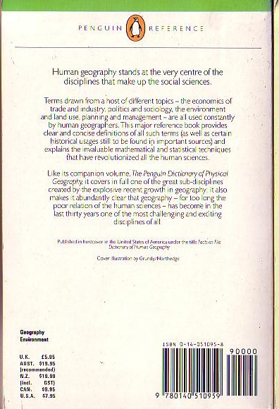 Brian Goodall  THE PENGUIN DICTIONARY OF HUMAN GEOGRAPHY magnified rear book cover image