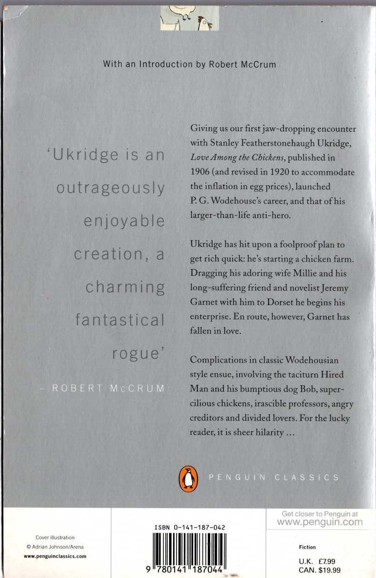 P.G. Wodehouse  LOVE AMONG THE CHICKENS magnified rear book cover image
