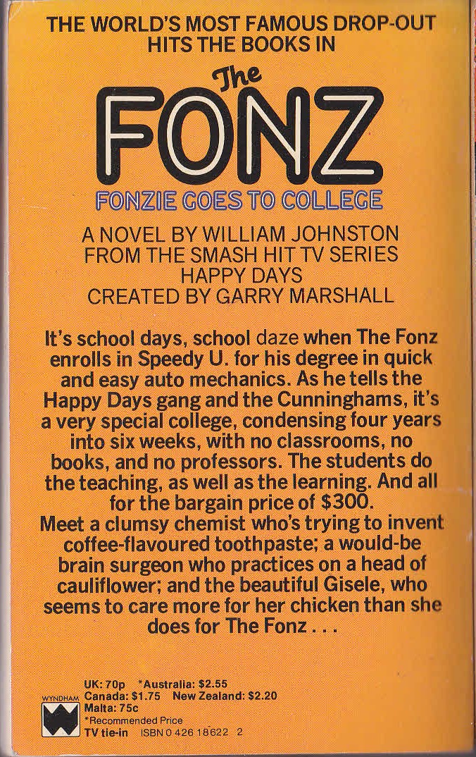 William Johnston  HAPPY DAYS #4: The Fonz Goes to College magnified rear book cover image