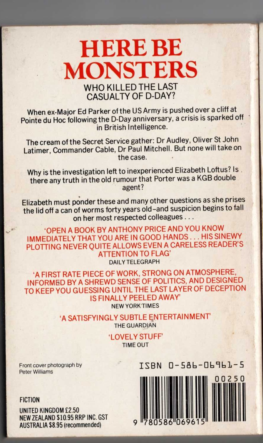Anthony Price  HERE BE MONSTERS magnified rear book cover image
