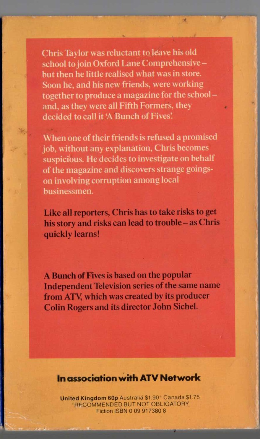 Colin Rogers  A BUNCH OF FIVES (ITV) magnified rear book cover image