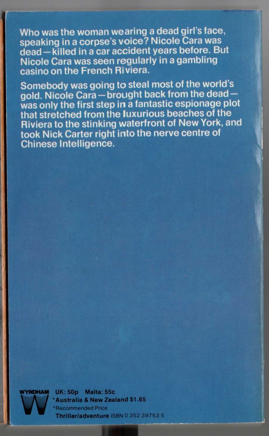 Nick Carter  THE MAN WHO SOLD DEATH magnified rear book cover image