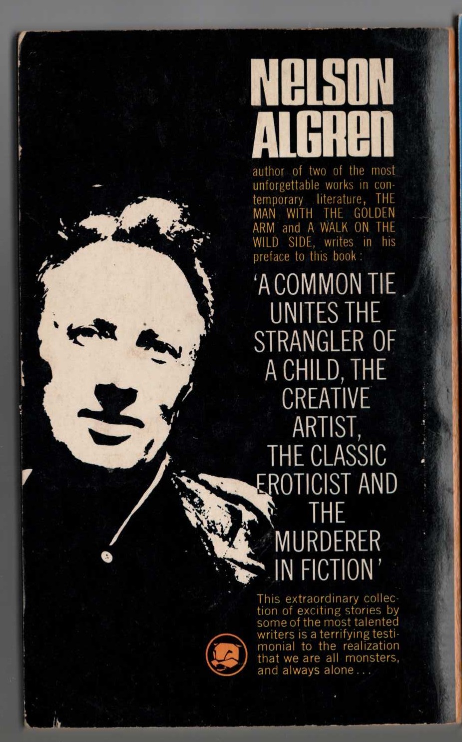 Nelson Algren (preface) NELSON ALGREN'S BOOK OF LONESOME MONSTERS magnified rear book cover image