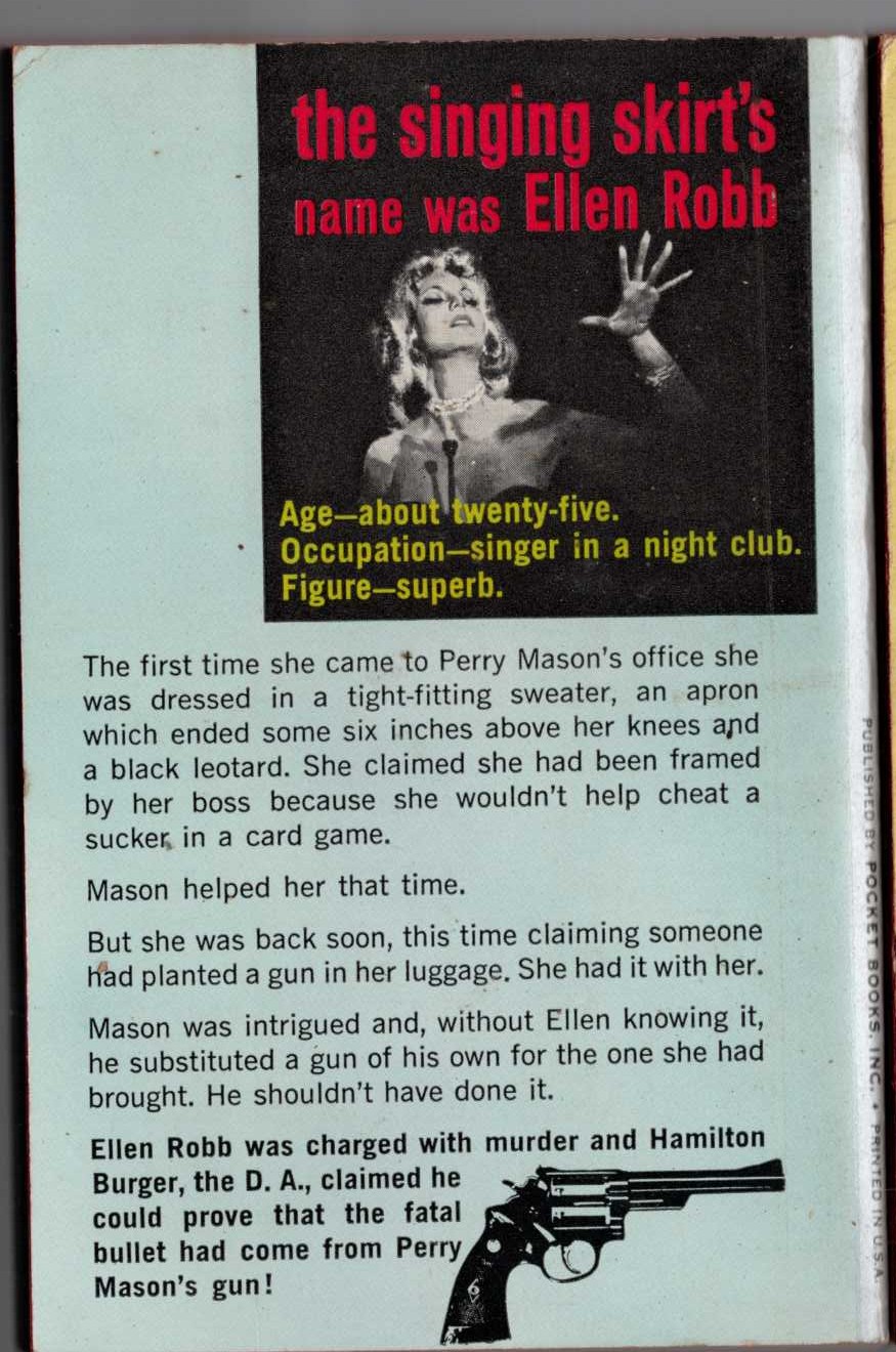 Erle Stanley Gardner  THE CASE OF THE SINGING SKIRT magnified rear book cover image