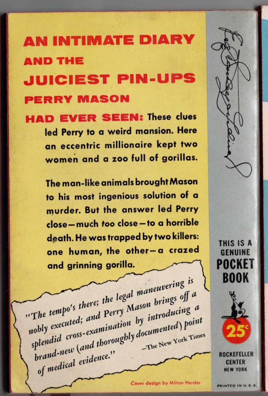 Erle Stanley Gardner  THE CASE OF THE GRINNING GORILLA magnified rear book cover image