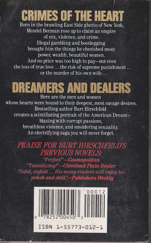 Burt Hirschfeld  DREAMERS AND DEALERS magnified rear book cover image
