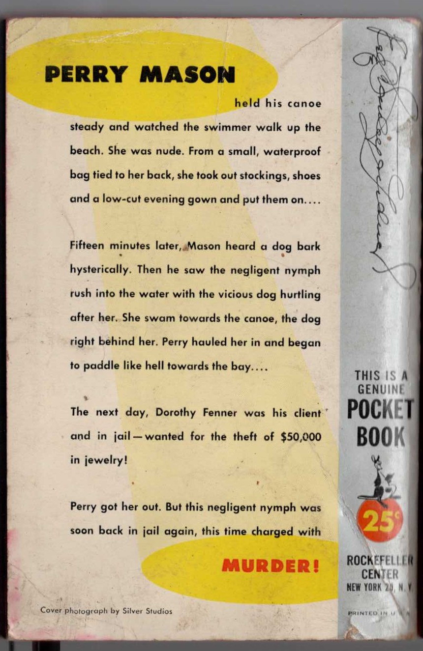 Erle Stanley Gardner  THE CASE OF THE NEGLIGENT NYMPH magnified rear book cover image