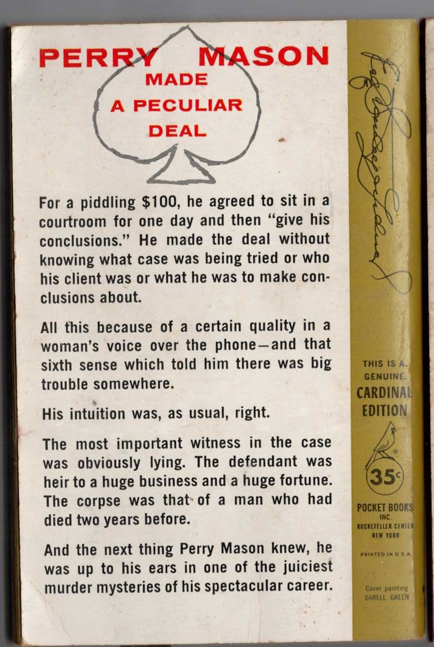 Erle Stanley Gardner  THE CASE OF THE LUCKY LOSER magnified rear book cover image