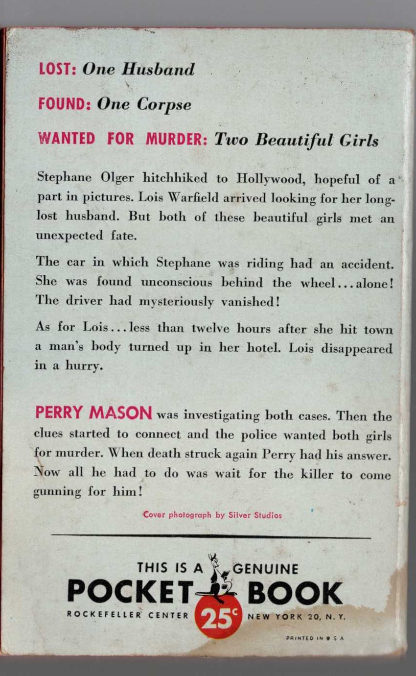 Erle Stanley Gardner  THE CASE OF THE HAUNTED HUSBAND magnified rear book cover image