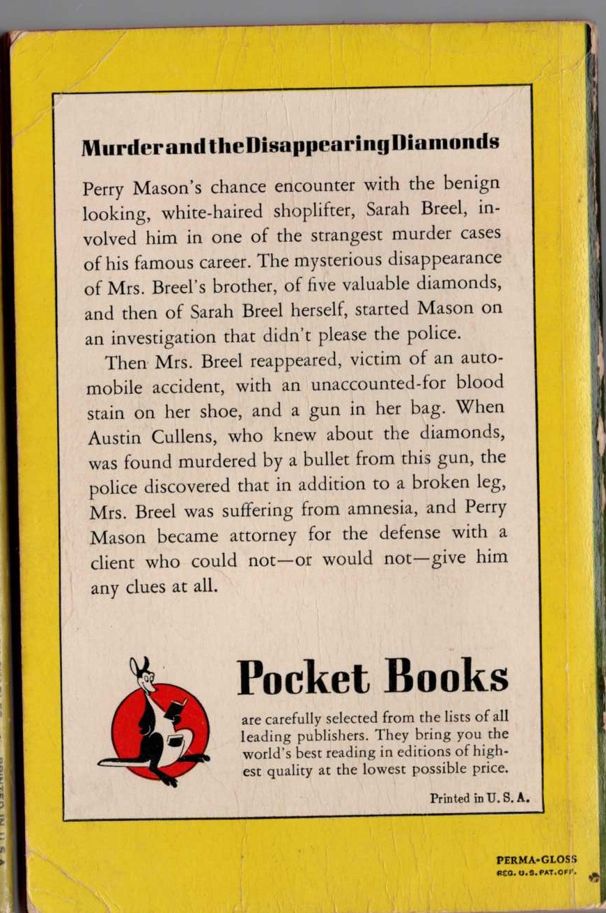 Erle Stanley Gardner  THE CASE OF THE SHOPLIFTER'S SHOE magnified rear book cover image