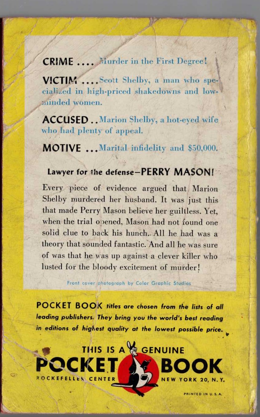 Erle Stanley Gardner  THE CASE OF THE HALF-WAKENED WIFE magnified rear book cover image