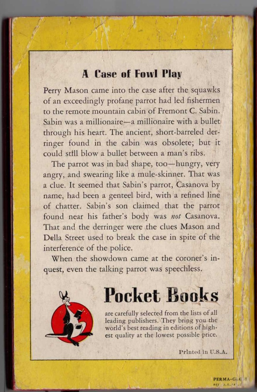 Erle Stanley Gardner  THE CASE OF THE PERJURED PARROT magnified rear book cover image
