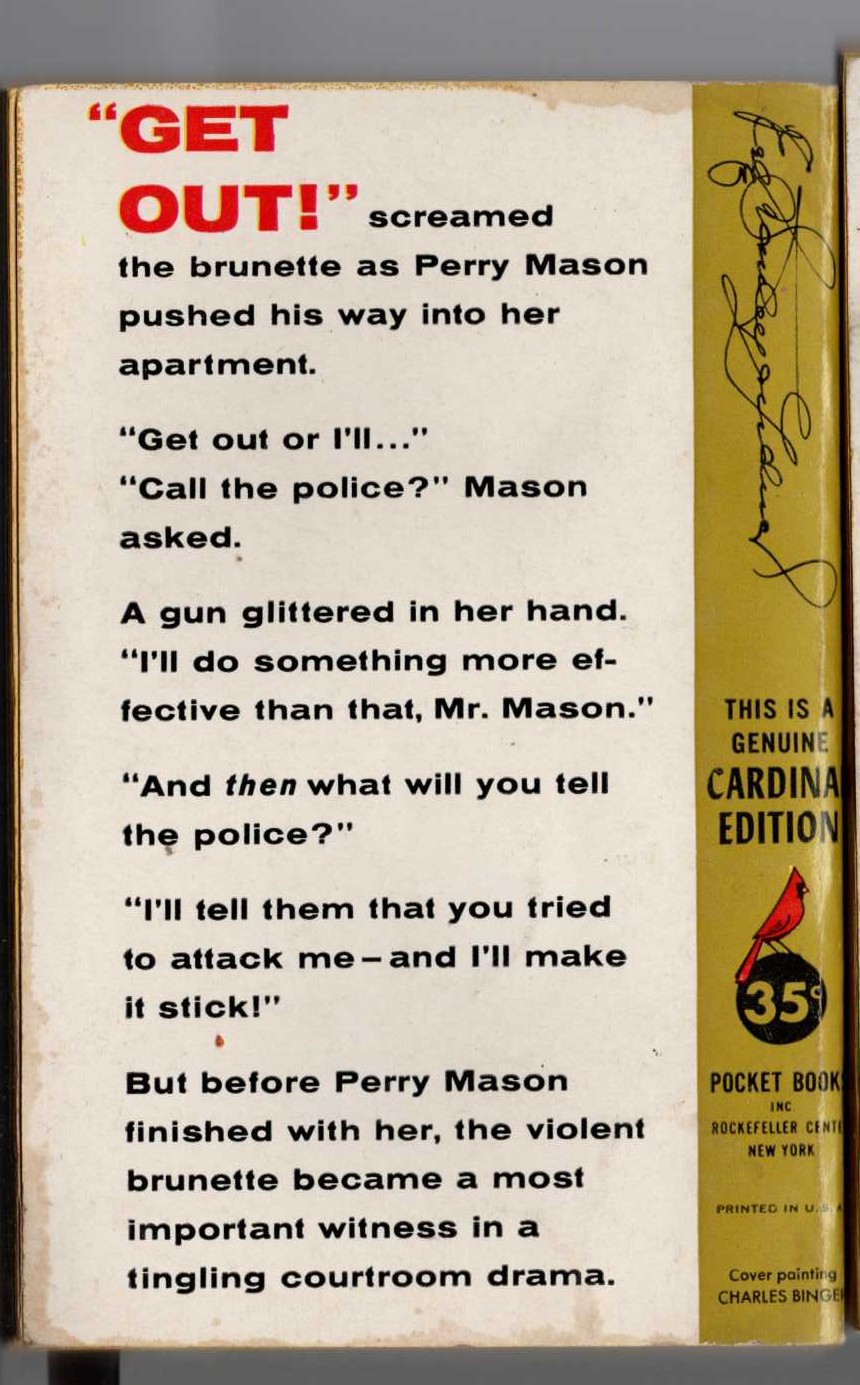 Erle Stanley Gardner  THE CASE OF THE GLAMOROUS GHOST magnified rear book cover image