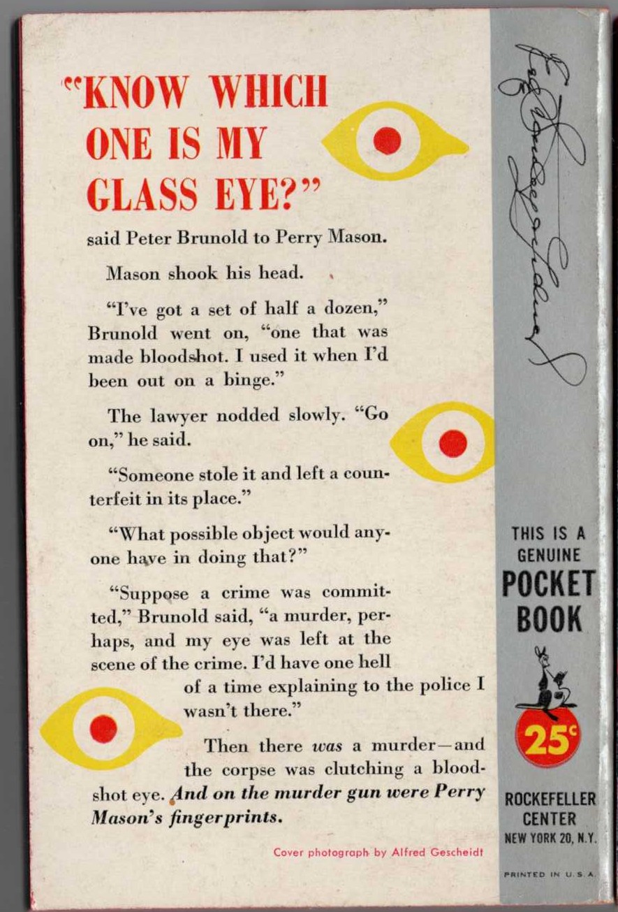 Erle Stanley Gardner  THE CASE OF THE COUNTERFEIT EYE magnified rear book cover image