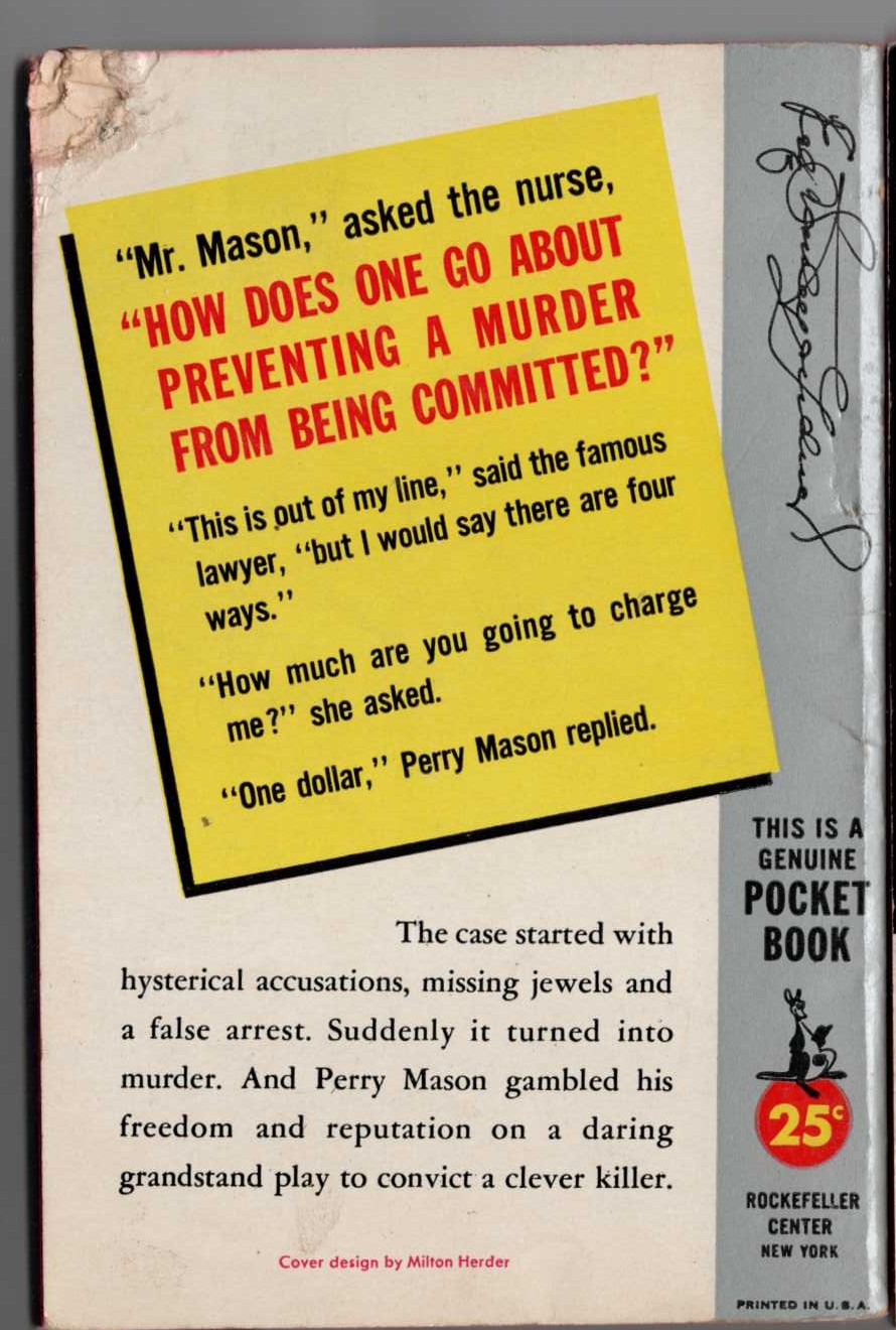 Erle Stanley Gardner  THE CASE OF THE FIERY FINGERS magnified rear book cover image