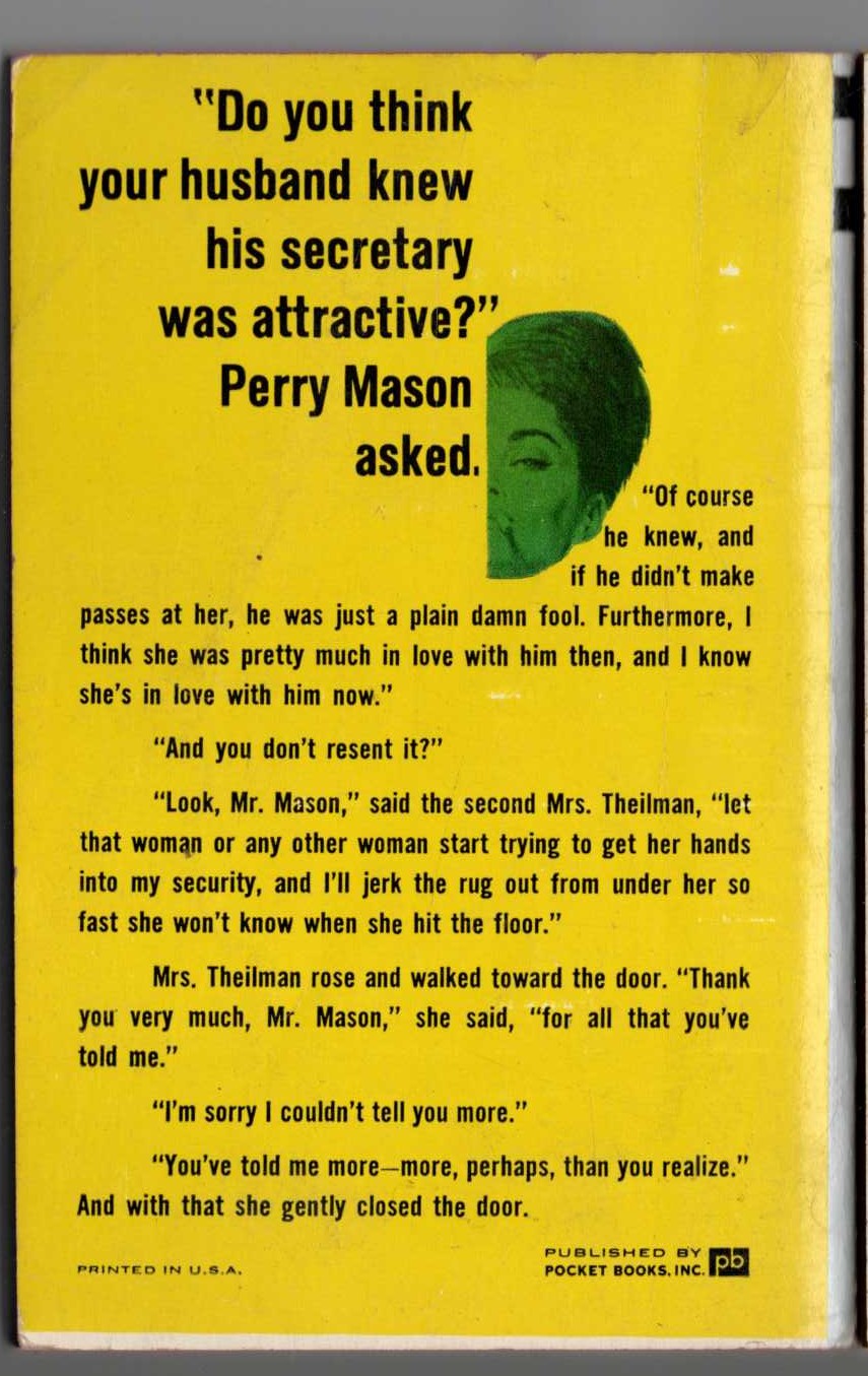 Erle Stanley Gardner  THE CASE OF THE SHAPELY SHADOW magnified rear book cover image