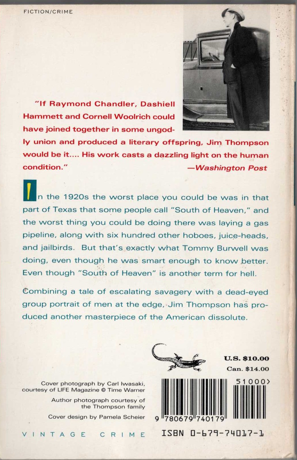 Jim Thompson  SOUTH OF HEAVEN magnified rear book cover image