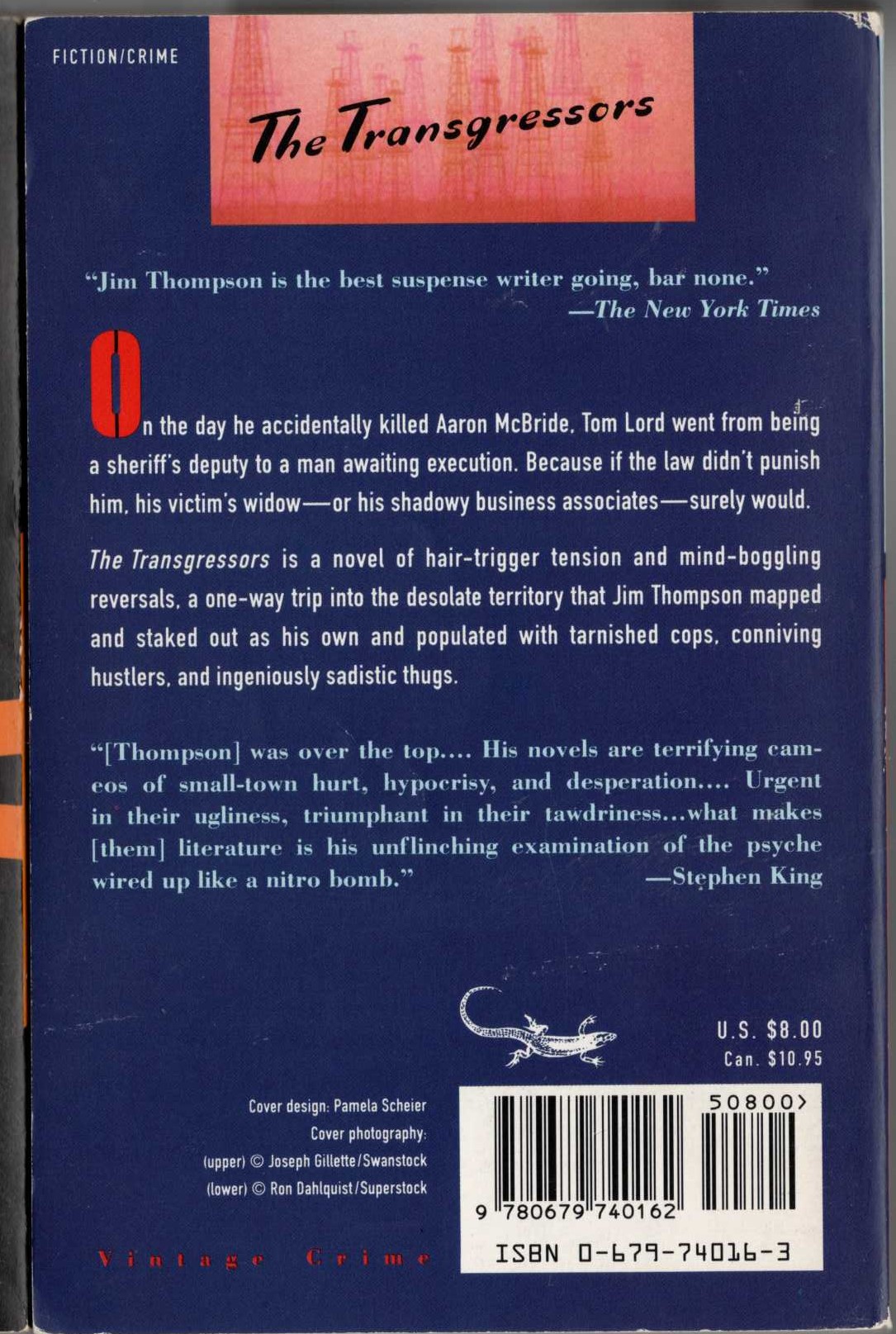 Jim Thompson  THE TRANSGRESSORS magnified rear book cover image