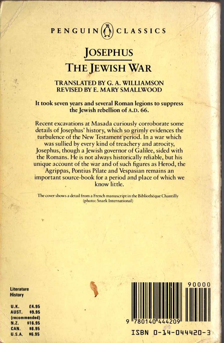 Josephus   THE JEWISH WAR magnified rear book cover image