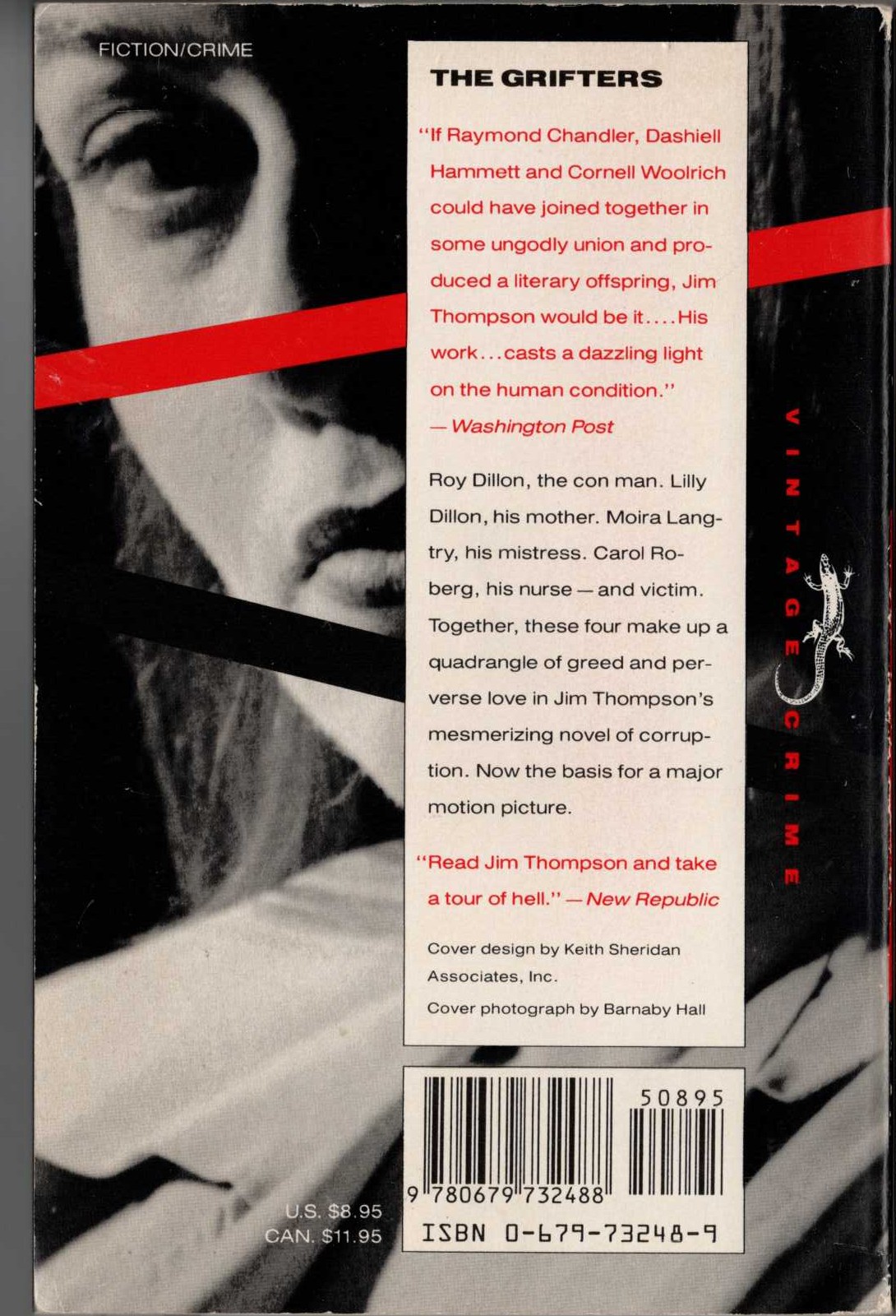 Jim Thompson  THE GRIFTERS magnified rear book cover image