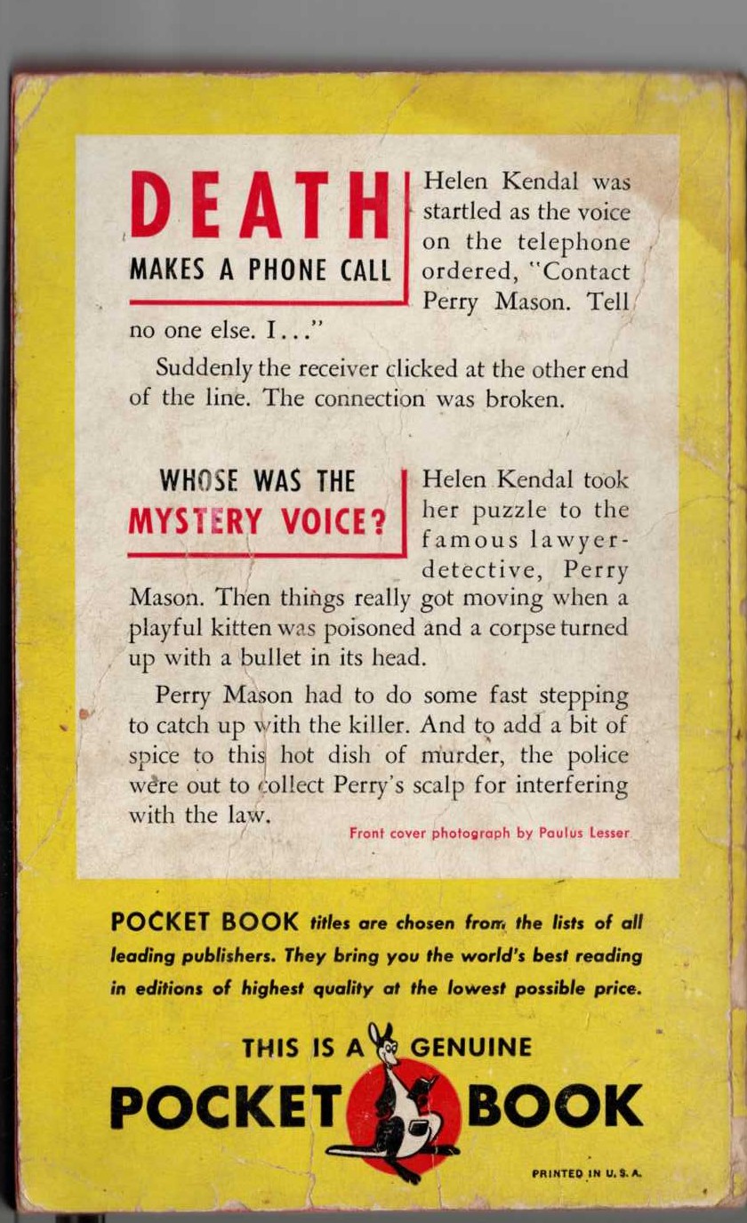 Erle Stanley Gardner  THE CASE OF THE CARELESS KITTEN magnified rear book cover image